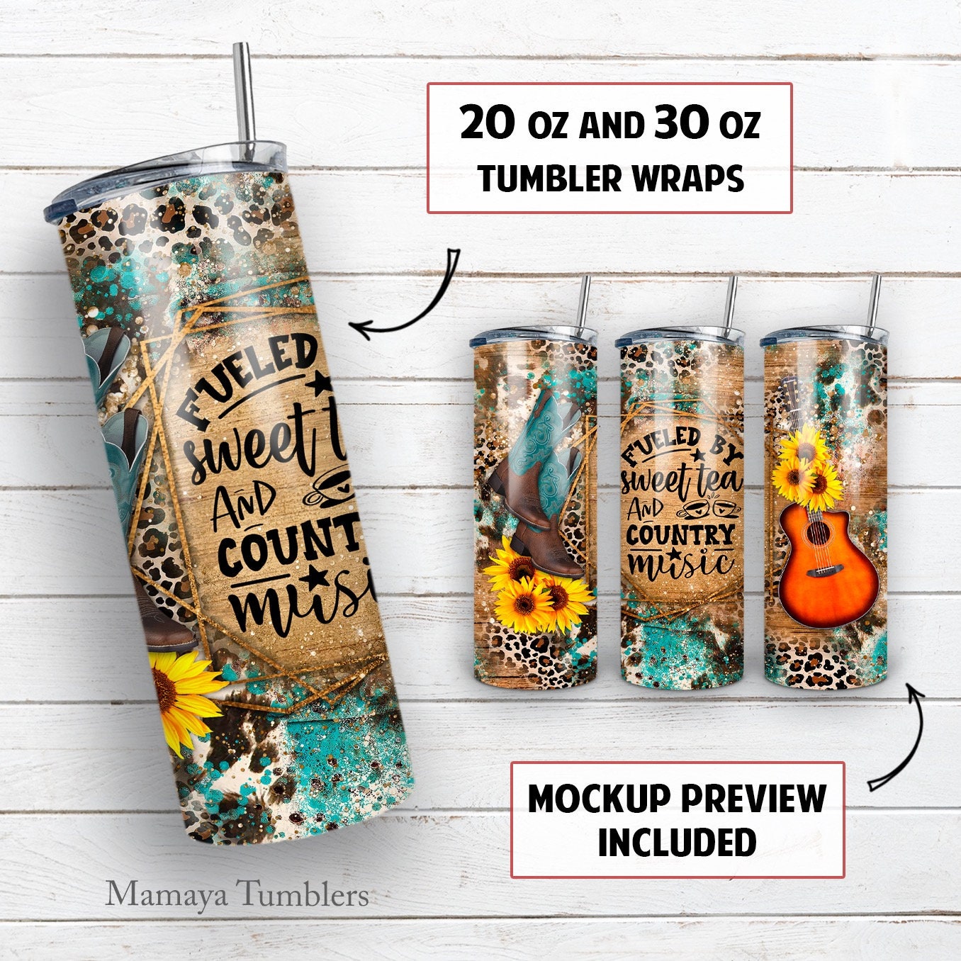 20 Oz Skinny Tumbler Sublimation Design Sweet Tea and Country Music ...