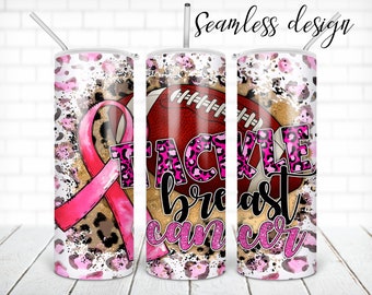 SEAMLESS tackle breast cancer tumbler PNG design Pink ribbon leopard 20 oz skinny tumbler STRAIGHT digital wrap