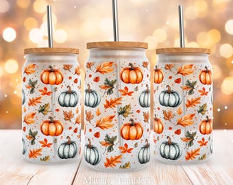 Pumpkin 16oz glass can sublimation design Fall Thanksgiving Pumpkin season Autumn vibes Glass can wrap PNG Digital download