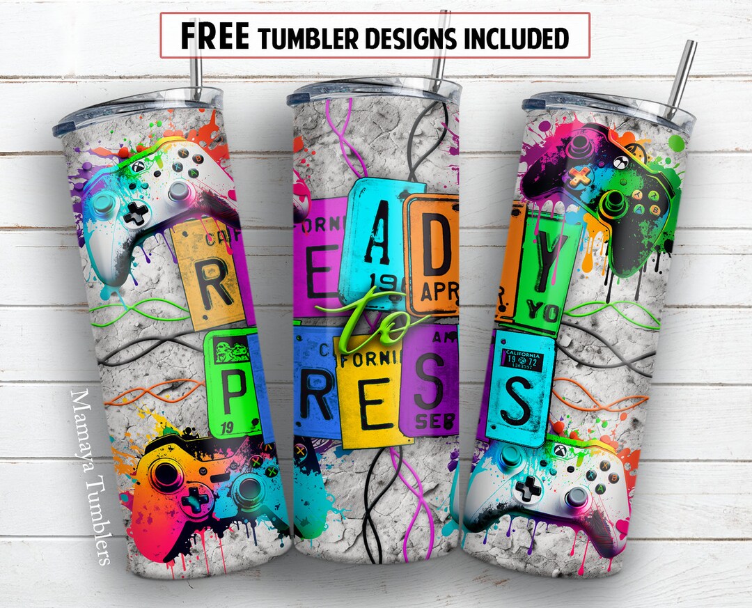 Ready to Press 20 Oz Skinny Tumbler Sublimation Design Gamer Neon Game ...