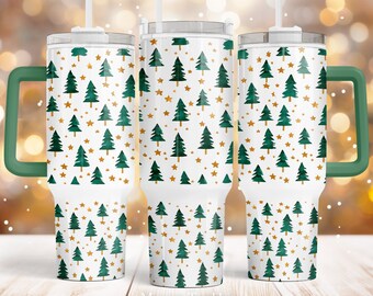 Christmas trees 40oz Quencher tumbler sublimation design Winter Holiday Pine tree digital wrap Waterslide download