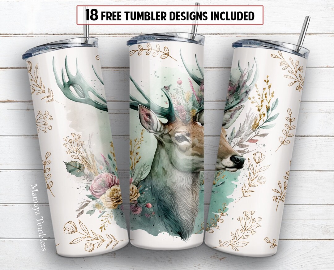 Deer 20 Oz Skinny Tumbler Sublimation Design Boho Gold Plant Wild ...