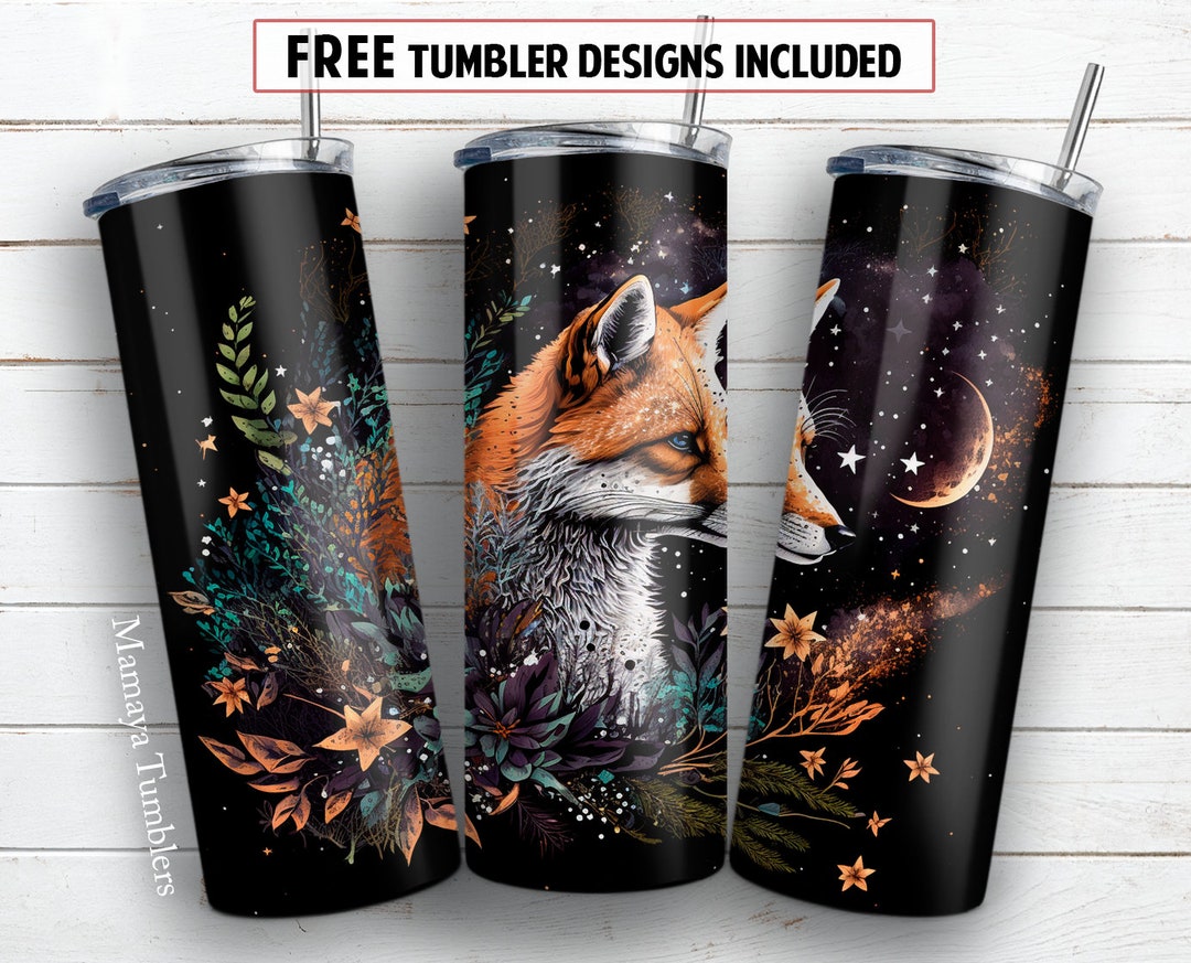 Magical Fox 20 Oz Skinny Tumbler Sublimation Design Boho Animal Floral ...