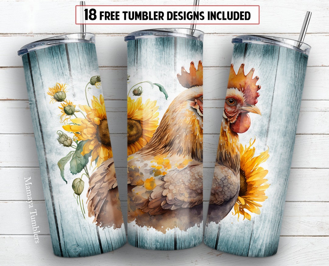 Chicken 20 Oz Skinny Tumbler Sublimation Design Farm Animal Sunflower ...