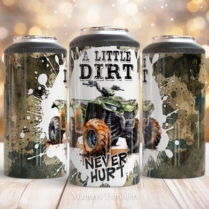 A little dirt never hurt 4 in 1 can cooler sublimation design Camo Monster truck Camouflage Straight can cooler wrap Digital design PNG