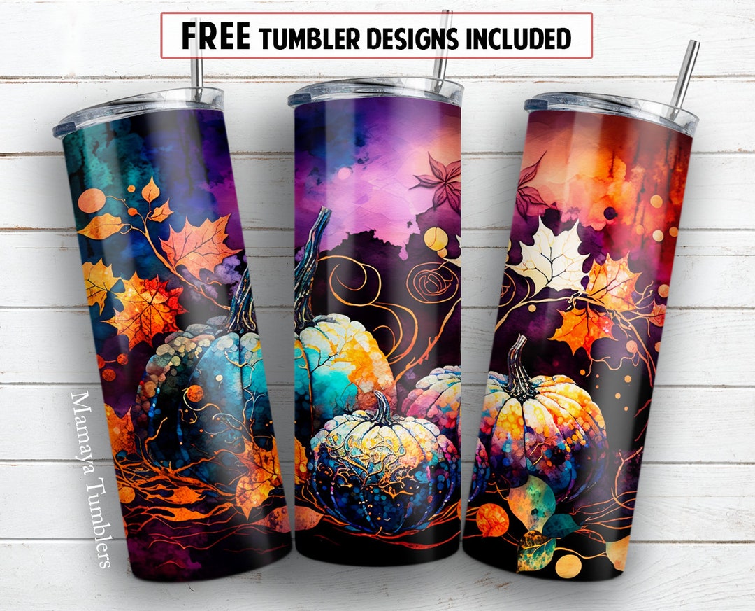Pumpkins 20 Oz Skinny Tumbler Sublimation Design Alcohol Ink Fall ...