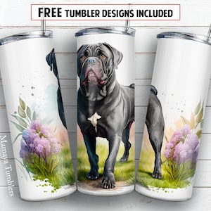 Cane corso dog 20 oz skinny tumbler sublimation design Watercolor pet lover digital PNG Straight wrap Waterslide download