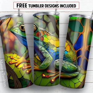 Sapo de vitral design de sublimação de copo magro de 20 onças Animal selvagem digital PNG Envoltório reto Waterslide download