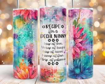 Recipe for a special nanny 20 oz skinny tumbler sublimation design Flower Seamless floral digital PNG Straight wrap Waterslide download