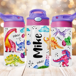 Dinosaure 12 oz enfants Flip Top gobelet à gobelet, Dino nom pour enfants Sublimation PNG, téléchargement numérique