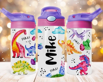 Dinosaure 12 oz enfants Flip Top gobelet à gobelet, Dino nom pour enfants Sublimation PNG, téléchargement numérique