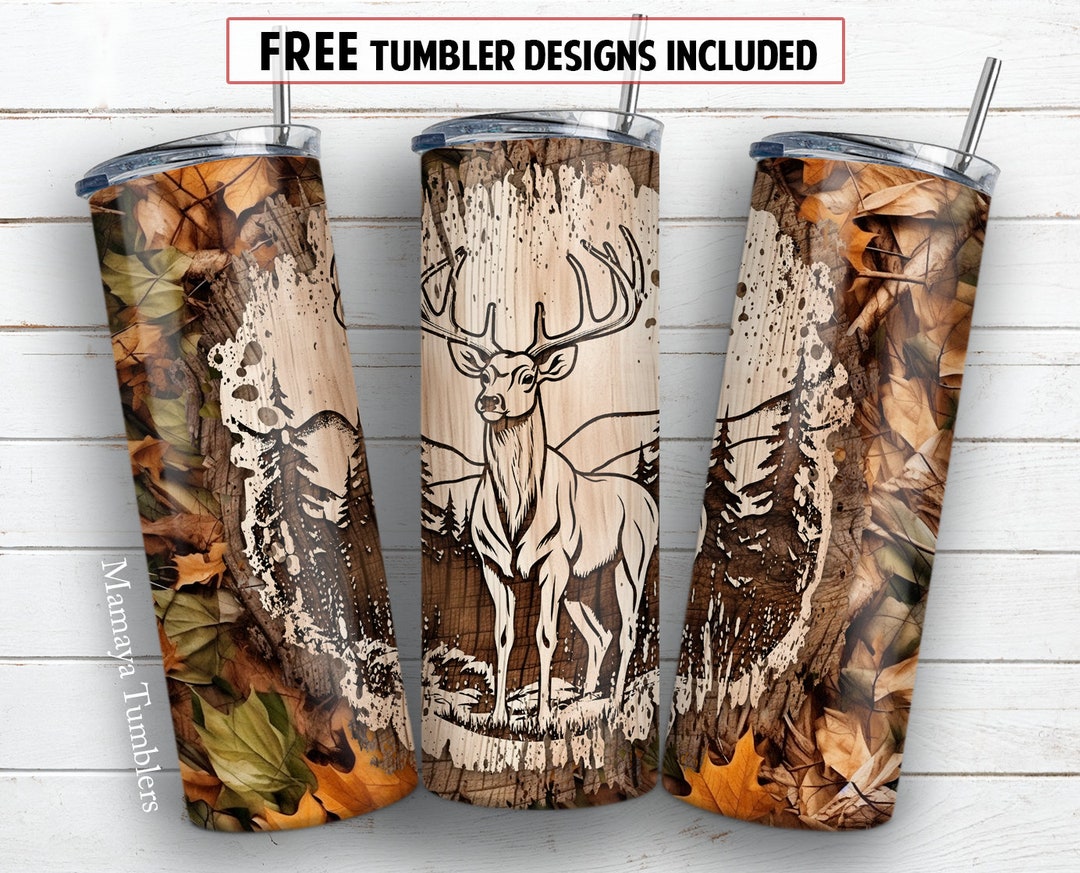 Deer 20 Oz Skinny Tumbler Sublimation Design Camo Nature Wood Hunting ...