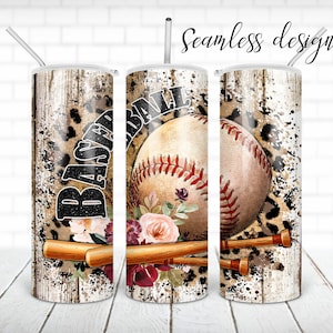 Baseball tumbler PNG design Rustic wood leopard sport 20 oz skinny tumbler STRAIGHT digital wrap