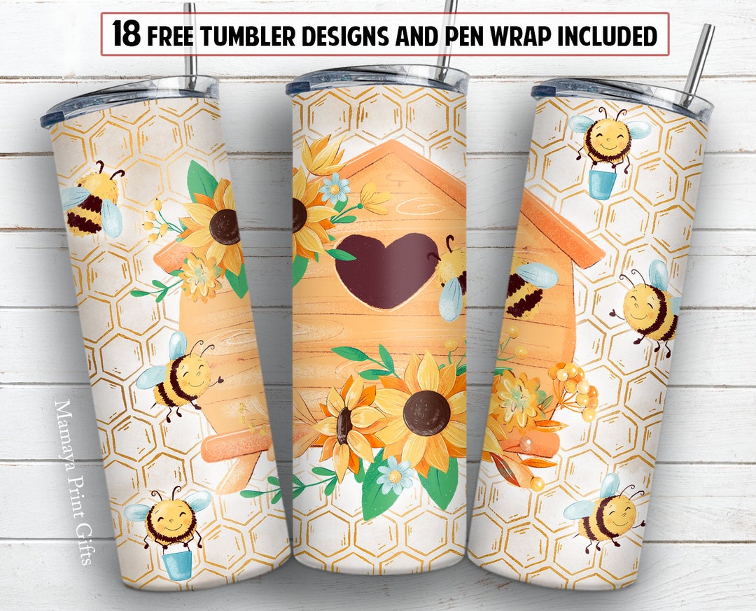 Honey Bee Tumbler PNG Design Honeycomb Watercolor 20oz and 30oz Skinny ...