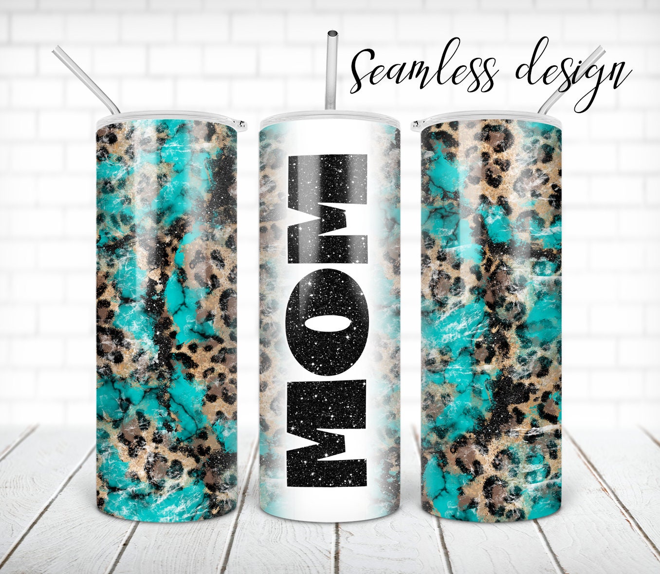 Mom Tumbler PNG Design Leopard Turquoise Glitter 20 Oz Skinny Tumbler ...