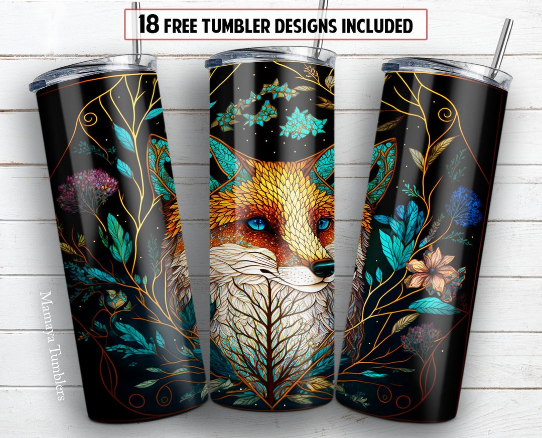 Stained Glass Fox 20oz Skinny Tumbler Sublimation Design Floral Wild ...