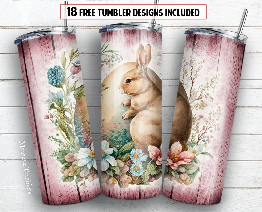 Easter Bunny 20 Oz Skinny Tumbler Sublimation Design Rabbit Wild Flower ...