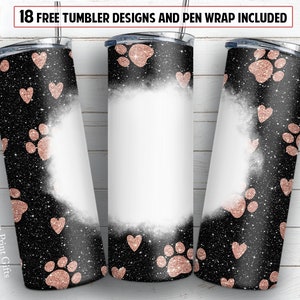 Dog paw tumbler PNG design Dog name glitter  20oz and 30oz skinny tumbler STRAIGHT digital wrap + Epoxy pen wrap design