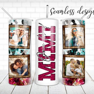 Picture frame one loved mimi cowhide flower tumbler PNG design Western teal cow skin 20 oz skinny tumbler STRAIGHT digital wrap