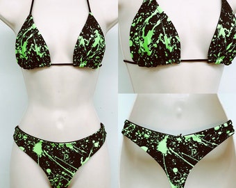 Black & Green SPLATTER Bikini Set