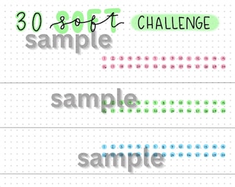 30 Soft Challenge Tracker CUSTOMIZABLE, Digital PDF Download, Bullet, Journal, Spreads, pages, bujo, journaling