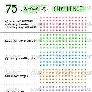 75 Soft Challenge Tracker, Digital PDF Download, Bullet, Journal, Spreads, pages, bujo, journaling