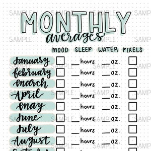 Monthly Averages Digital PDF Download for Bujo, Bullet, Journal, Spreads, pages, tracker, spread, journaling, log, planner