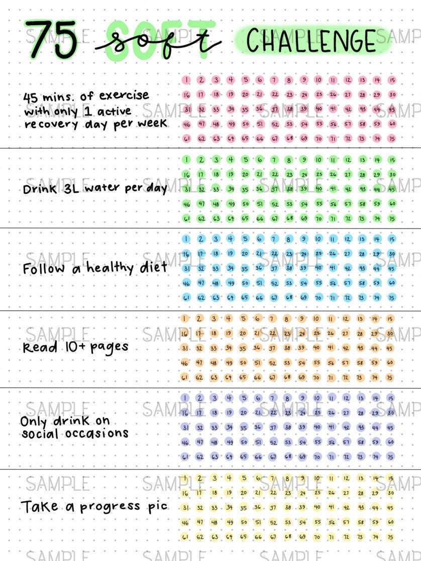 75 Soft Challenge Tracker Digital PDF Download Bullet Etsy UK