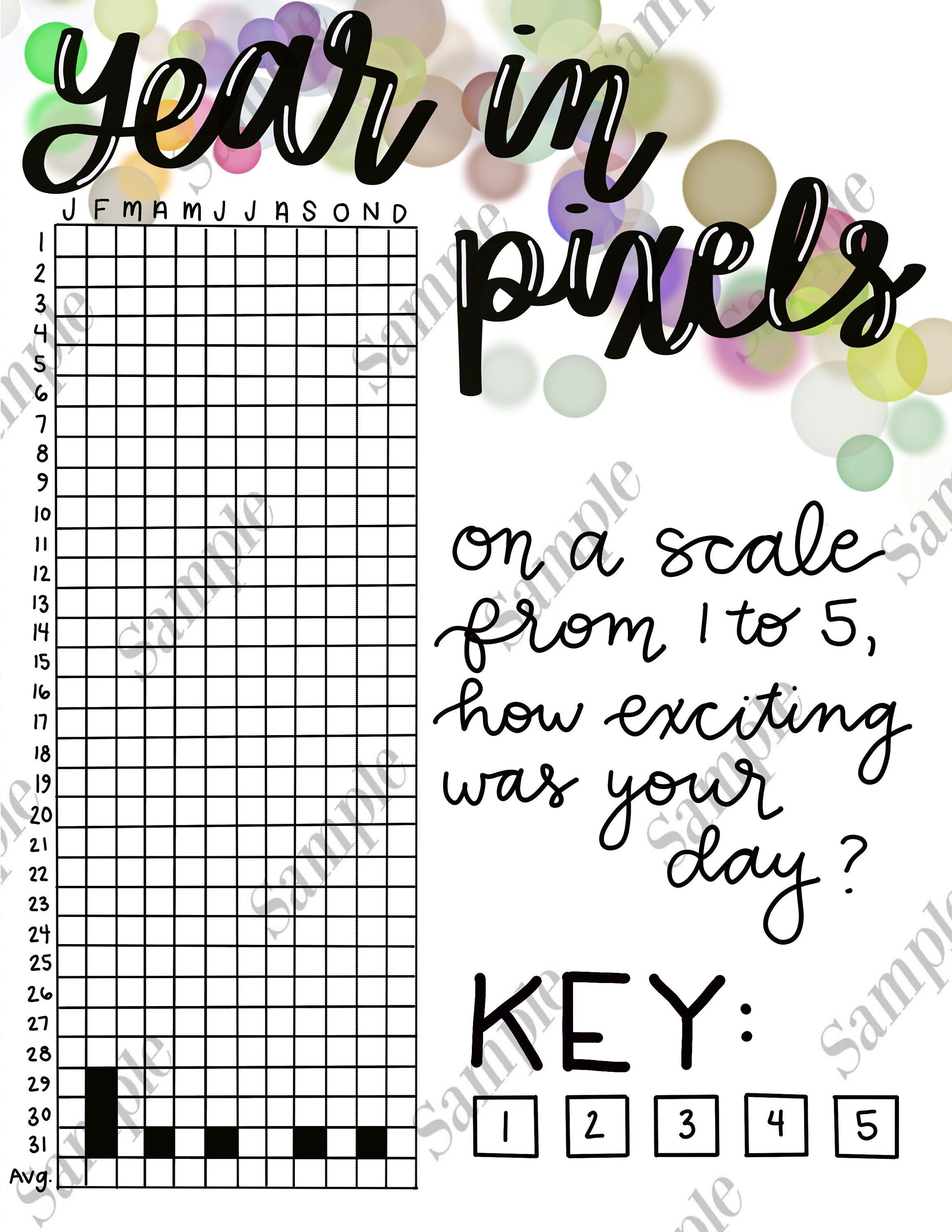 Year in Pixels DIGITAL DOWNLOAD for Bullet Journal, Bullet Journal Sp…