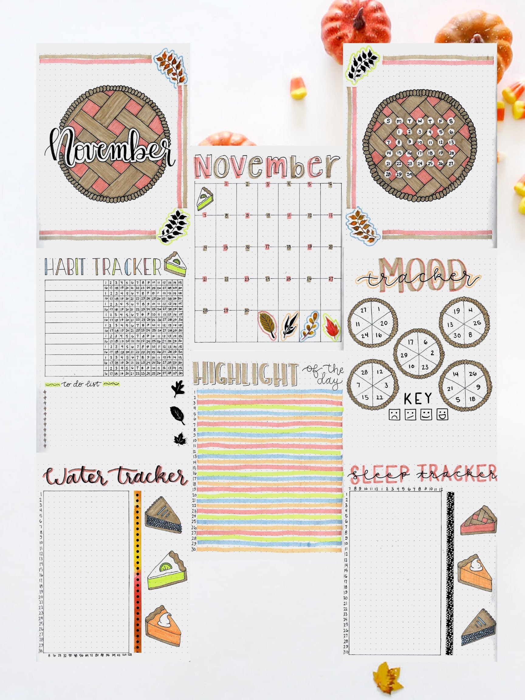 Hand-Drawn November 2021 Bullet Journal Spreads for DIGITAL DOWNLOAD,…