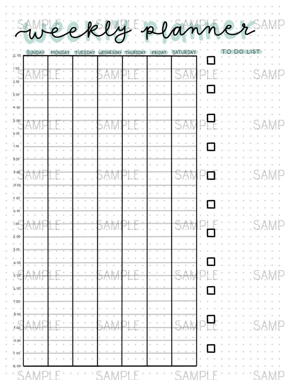 Weekly Planner Digital PDF Download for Bujo, Bullet, Journal, Spreads ...