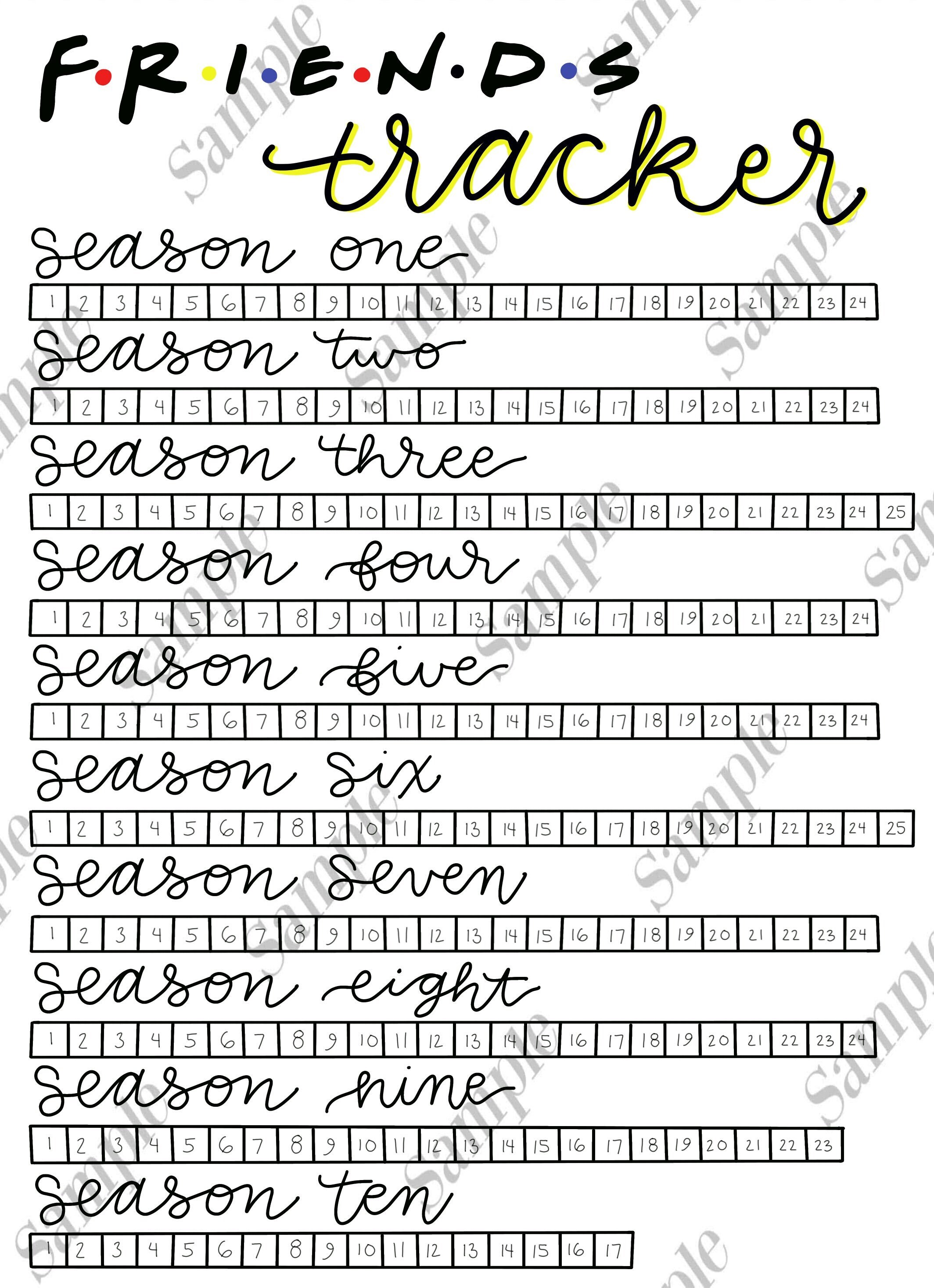 Friends TV Show Tracker DIGITAL DOWNLOAD for Bullet Journal, Bullet J…
