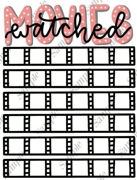 Movies Watched DIGITAL DOWNLOAD for Bullet Journal, Bullet Journal Sp…