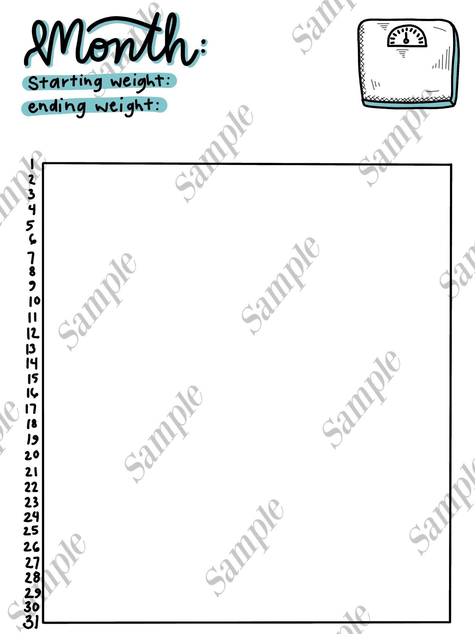 Weight Tracker DIGITAL DOWNLOAD for Bullet Journal, Bullet Journal Sp…