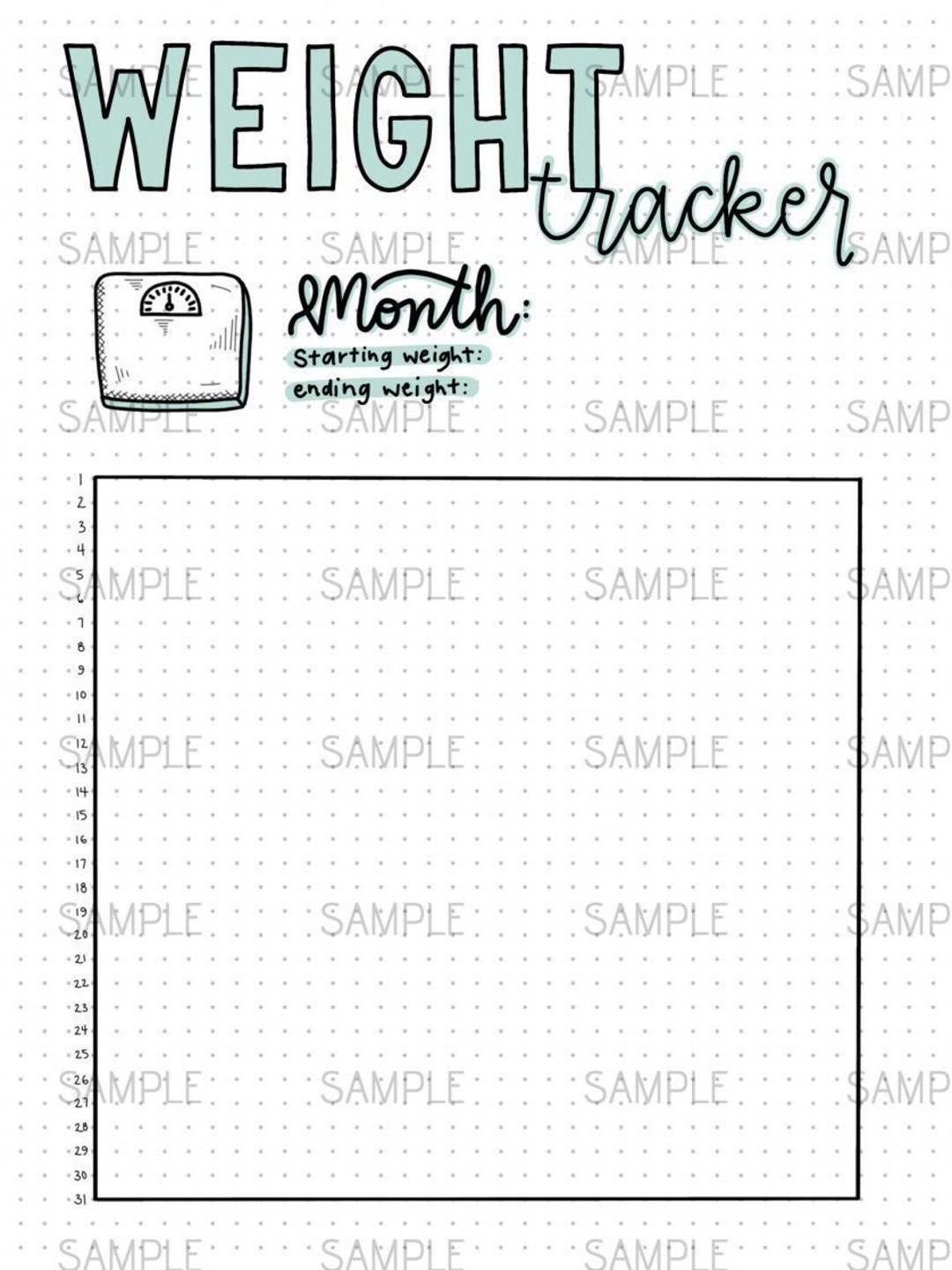 Weight Tracker Digital PDF Download for Bujo, Bullet, Journal, Spreads ...