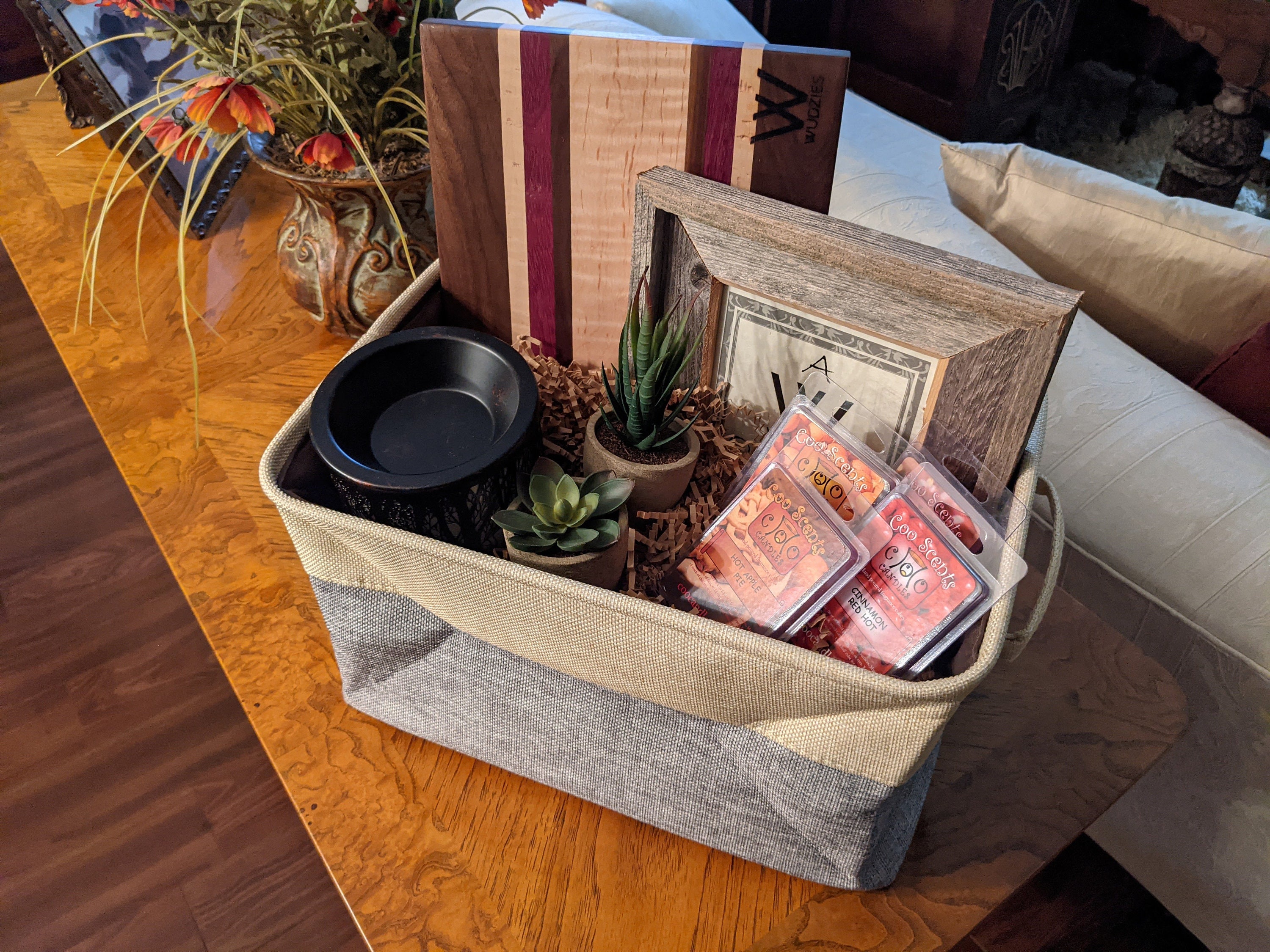 Craftsmanship Gift Basket Cutting Board, Reclaimed Wood Frame, and
