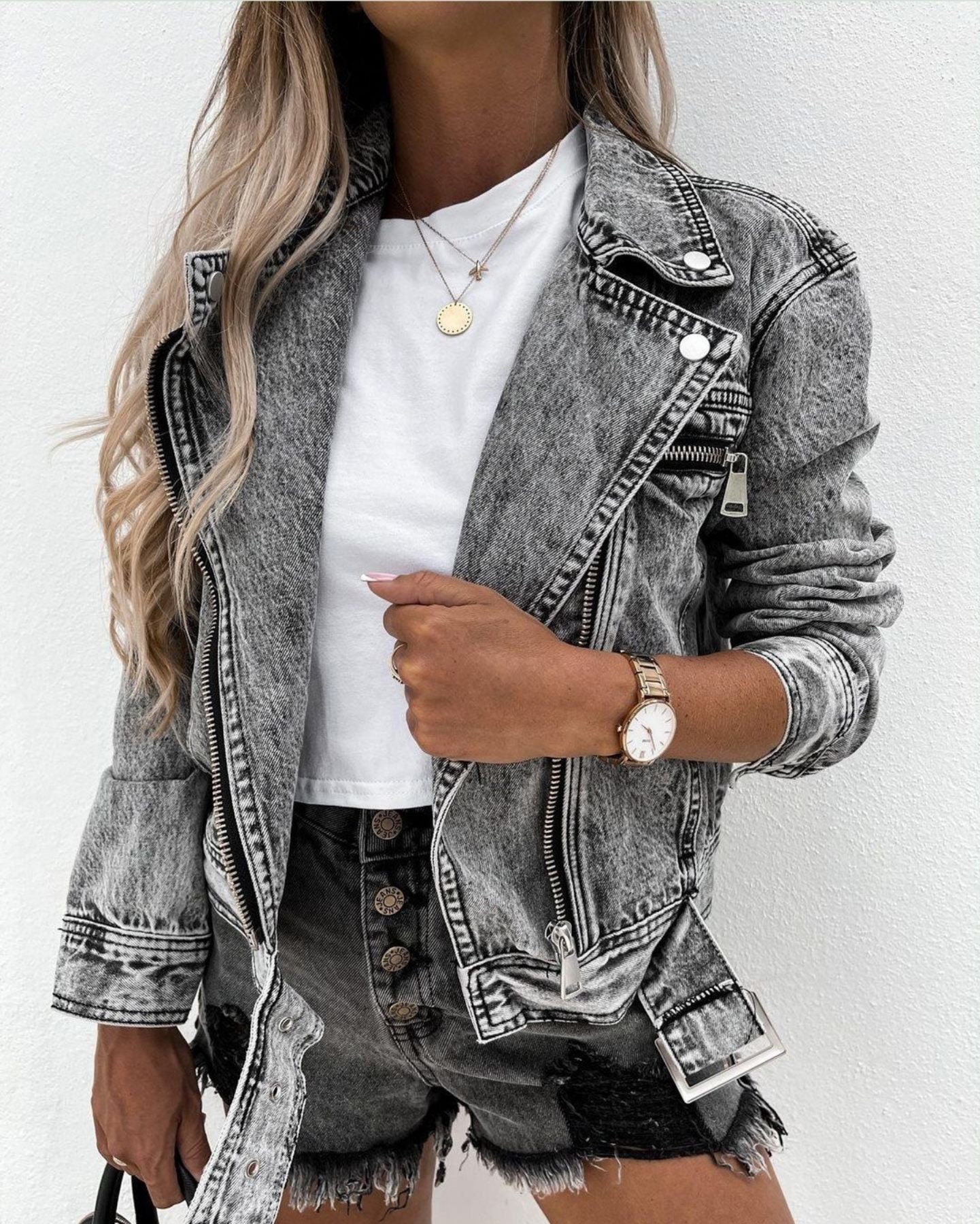 Denim Biker Jacket Women Gray Jacket Black Biker Jacket - Etsy Sweden