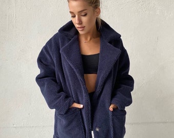 Dark blue deals teddy coat