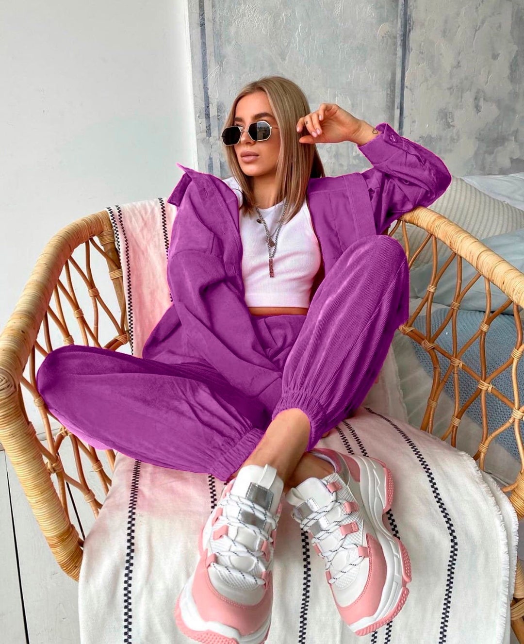 Woman Suit Summer Suit Woman Casual Set Velveteen Pants Etsy