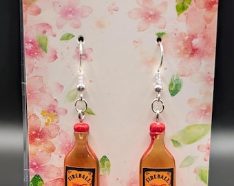 Fireball Whiskey Bottle Earrings – Mini Liquor Bottle Dangle Earrings