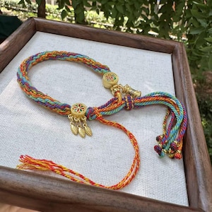 Handmade Tibetan Luck Bracelet with Prayer Wheel & Dharma Charms