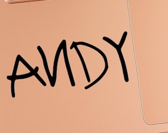 VINYL DECAL - NOT a Custom Font - Toy Story - Andy - Andy's Name - Woody - Vinyl Decal Sticker for Laptops, Car Windows, Water Bottles, etc.