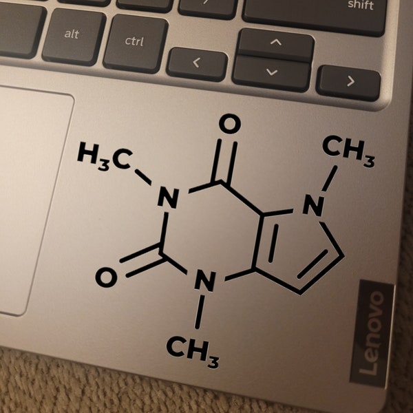 VINYL DECAL - Caffeine Molecule - Chemistry - Coffee - Vinyl Decal Sticker for Laptops, Car Windows, Cups, Water Bottles, Tumblers, etc.