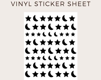 Moon and Star Vinyl Decal Sticker Sheets - Vinyl Decal Sticker Sheets for Planners, Phone Cases, Cups, Water Bottles, Tumblers, etc.