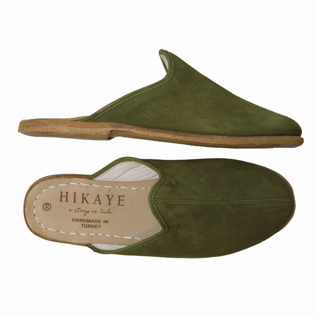Moda Green Handmade Leather Mules Etsy