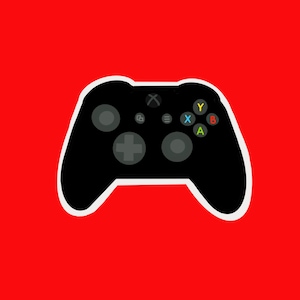 May include: A black video game controller with white buttons and a white border. The controller has a directional pad, four face buttons labeled A, B, X, and Y, and two analog sticks.