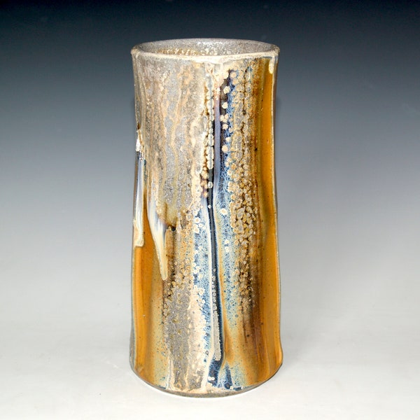 Fait main, bois et soda tiré, grès, vase de poterie par Kevin Lehman (unique en son genre)