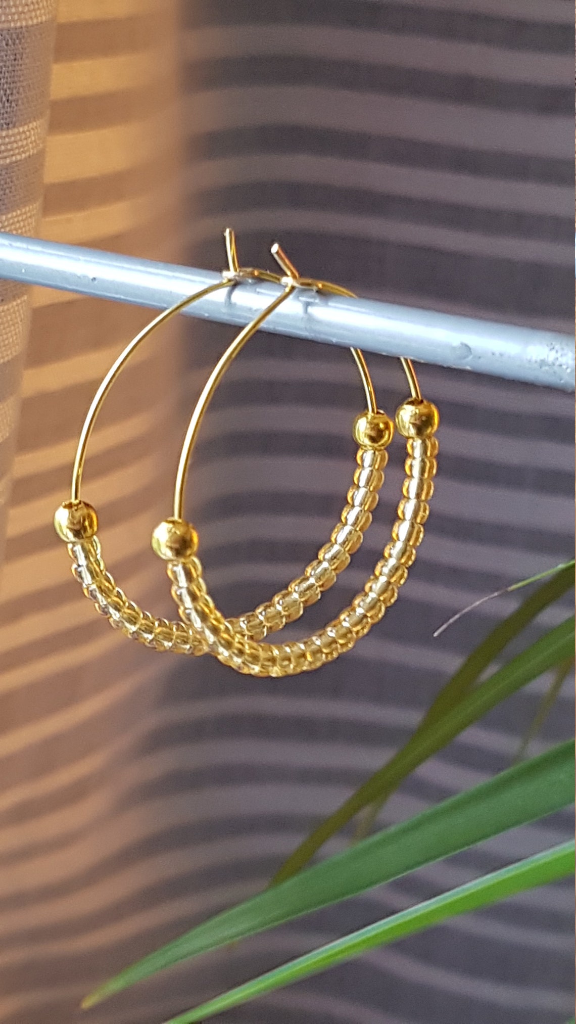 Hoops Earrings With Beads Gold Bead Hoop Earrings Gold Etsy