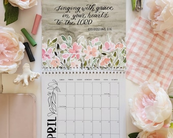 Australia 2026 Grow in Grace Christian Art Calendar: Square Watercolor Floral Bible Verse Texts