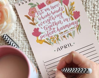 Floral Perpetual Calendar, Scripture Art Special Dates, Pink Stationery